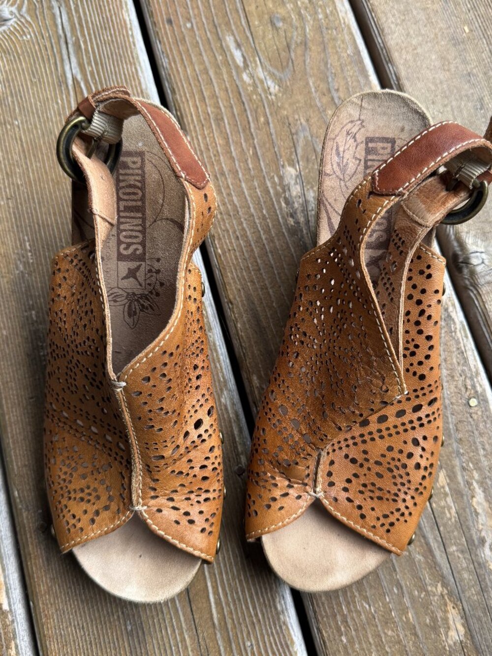 Pikolinos Brown Perforated Leather Benissa Wedge Sandal - Women's EU 39/US 8.5